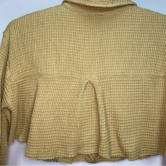Free People Scout Cropped Jacket Top Buttondown Cotton Oversized Small Mustard - Picture 5 of 14